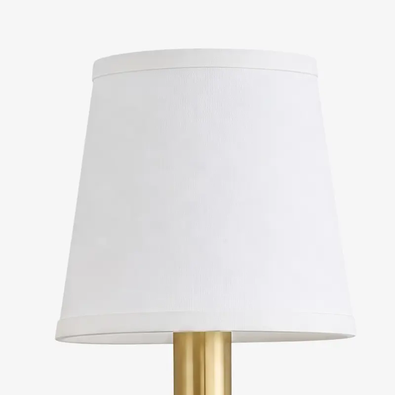 Close-up of the white fabric lampshade texture and trim