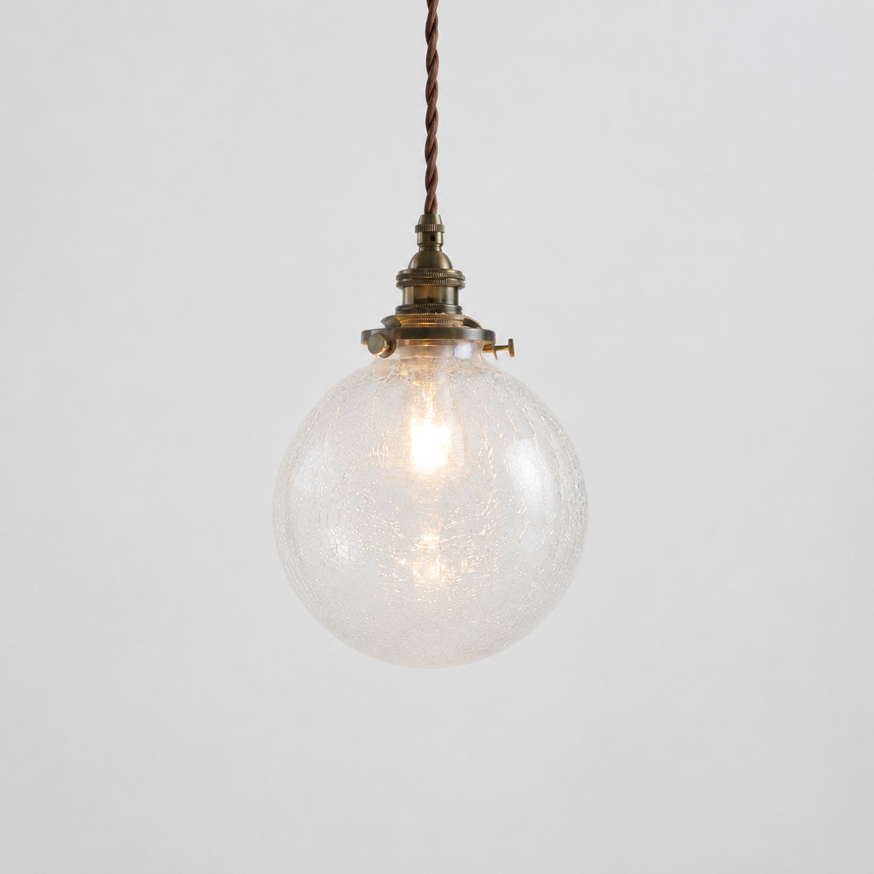 Crackled Glass Globe Brass Pendant Light