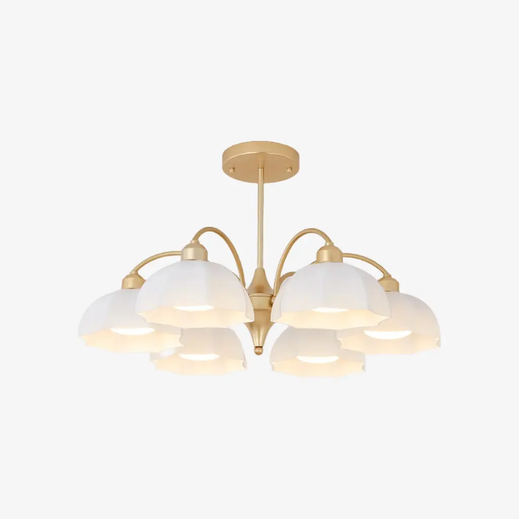 Gold milk glass chandelier with 6 lights