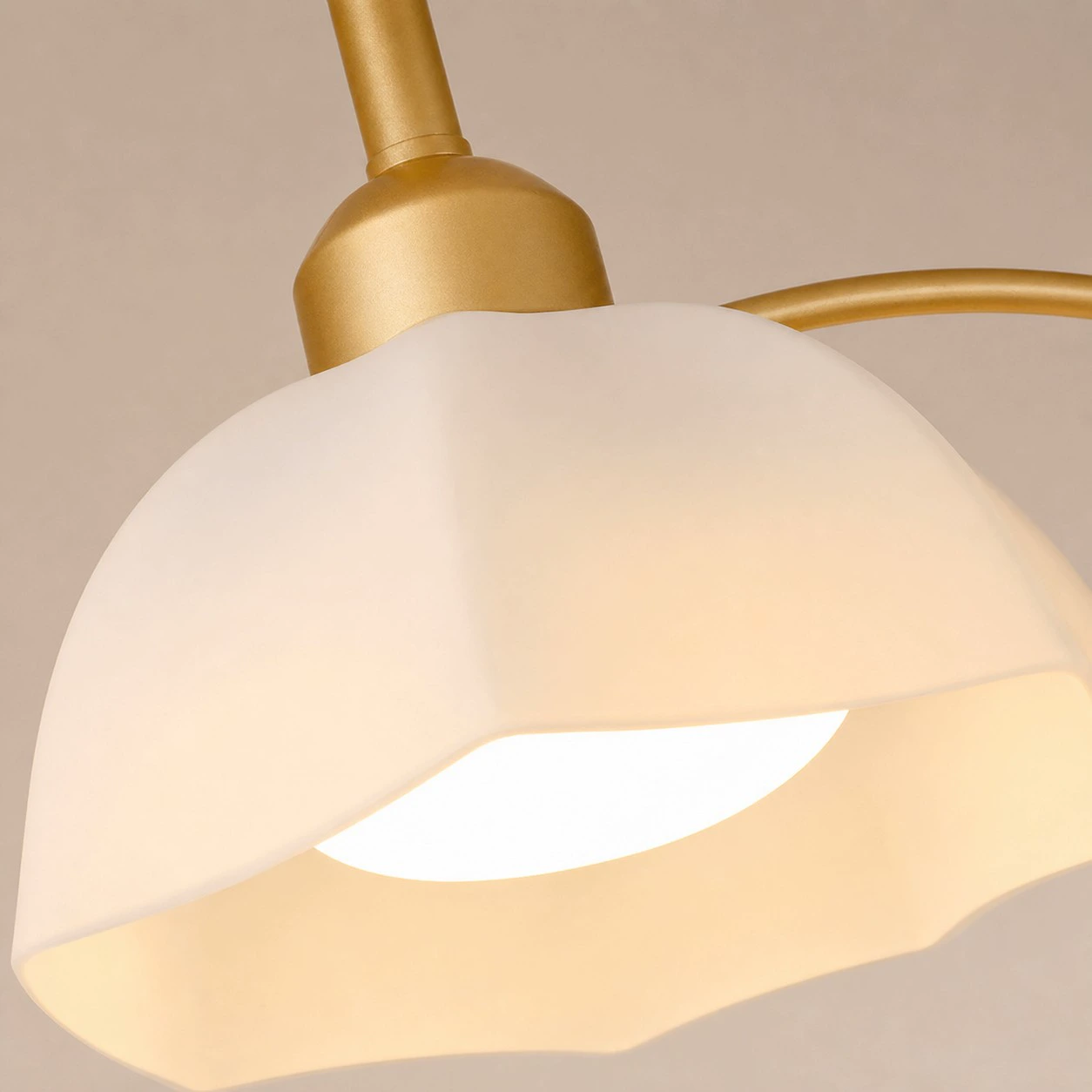 Close view of the white glass chandelier shade