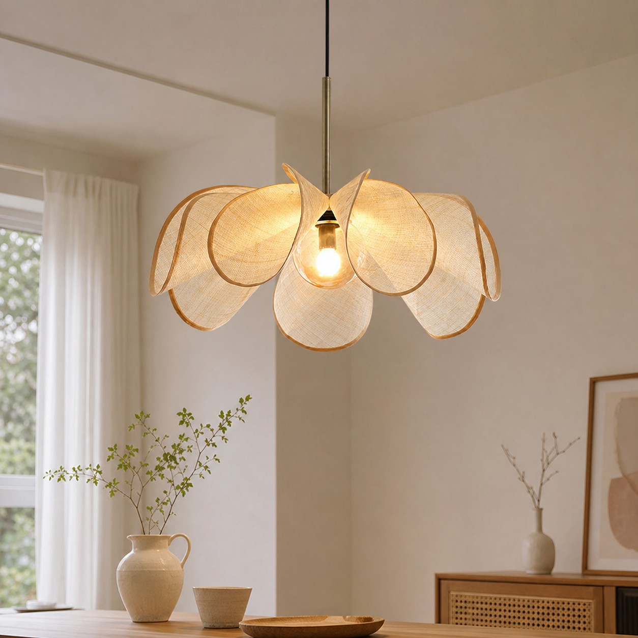 Natural cream pendant light room scene