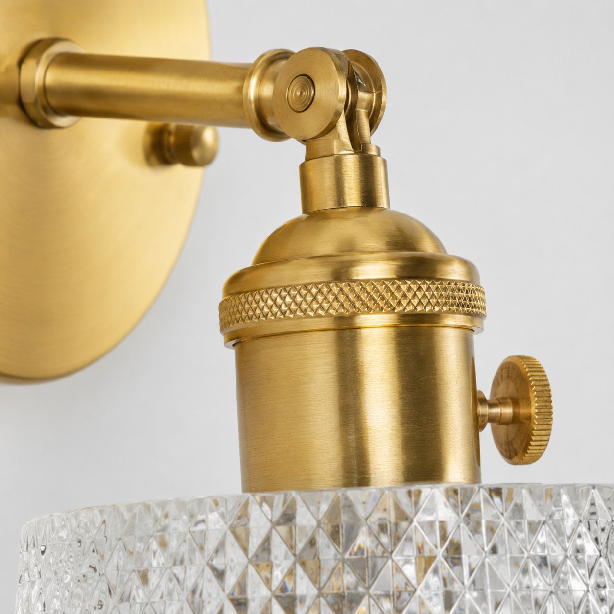 Close view of textured clear glass shade edge and pattern