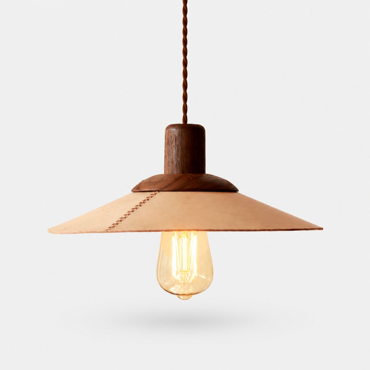 Natural wood color leather pendant light