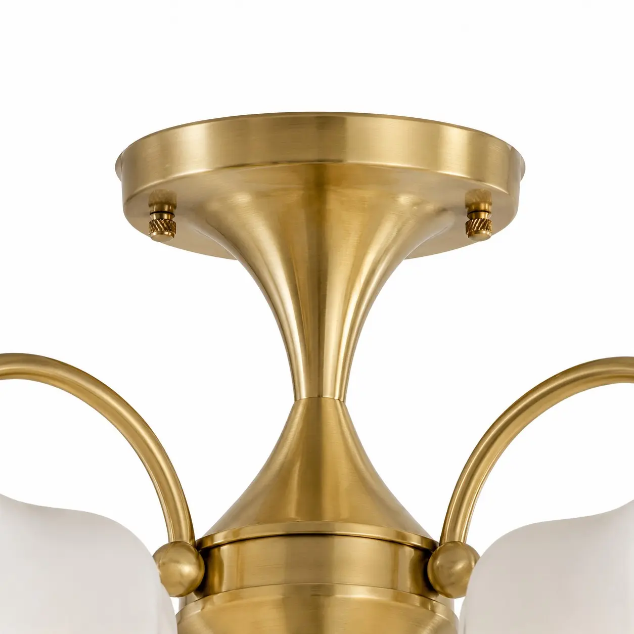 Brushed gold ceiling canopy and curved arm detail