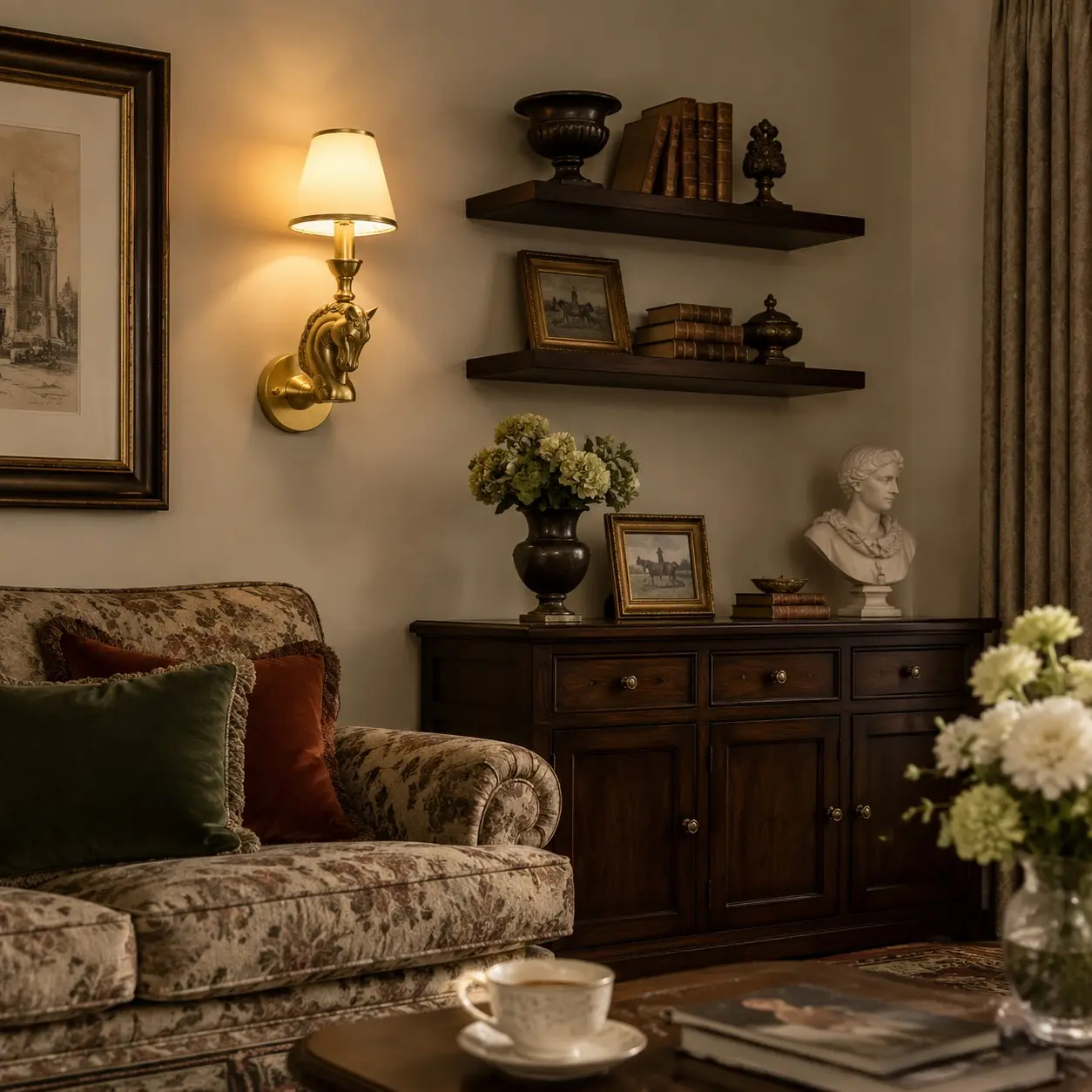 Horse wall lamp in a vintage lounge