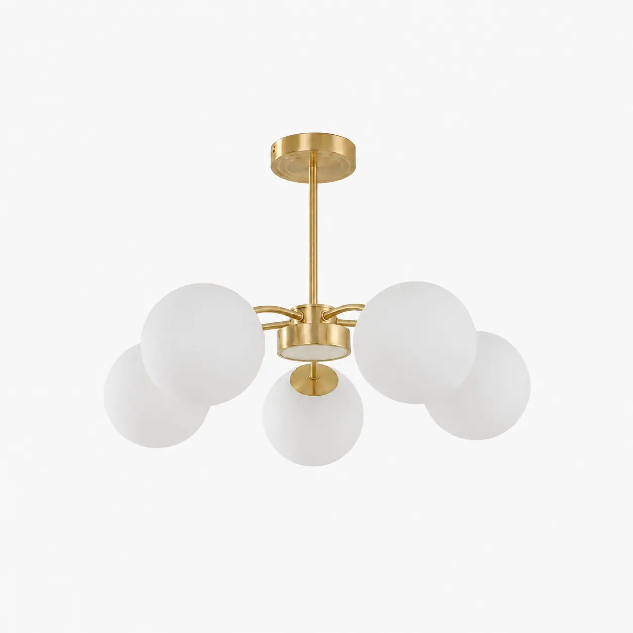 Modern milk glass chandelier with 5 lights in Copper
