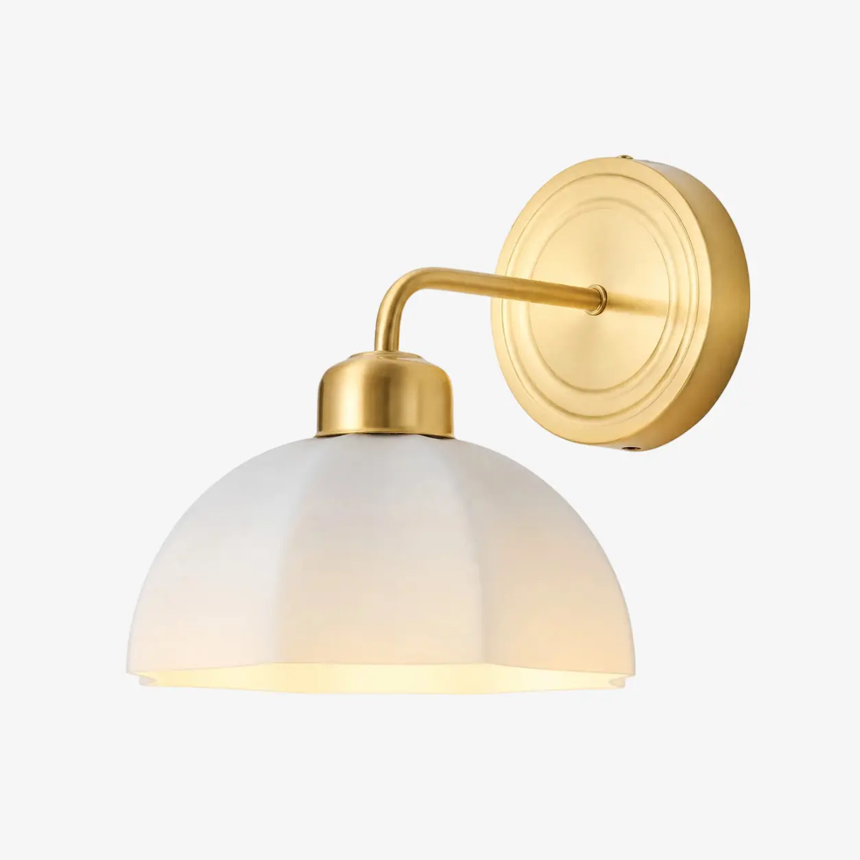 White milk glass wall lamp with warm metal frame