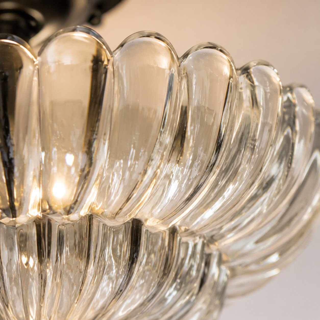 Close view of the layered fluted glass shade