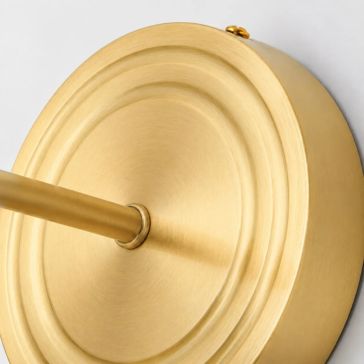 Brushed metal wall plate and curved arm detail