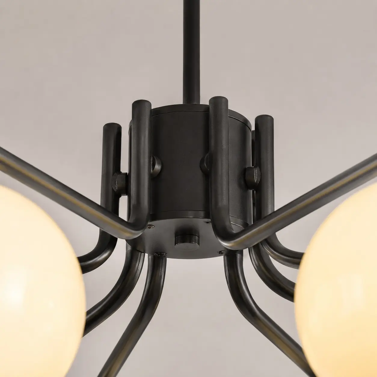 Black chandelier center structure and finish detail