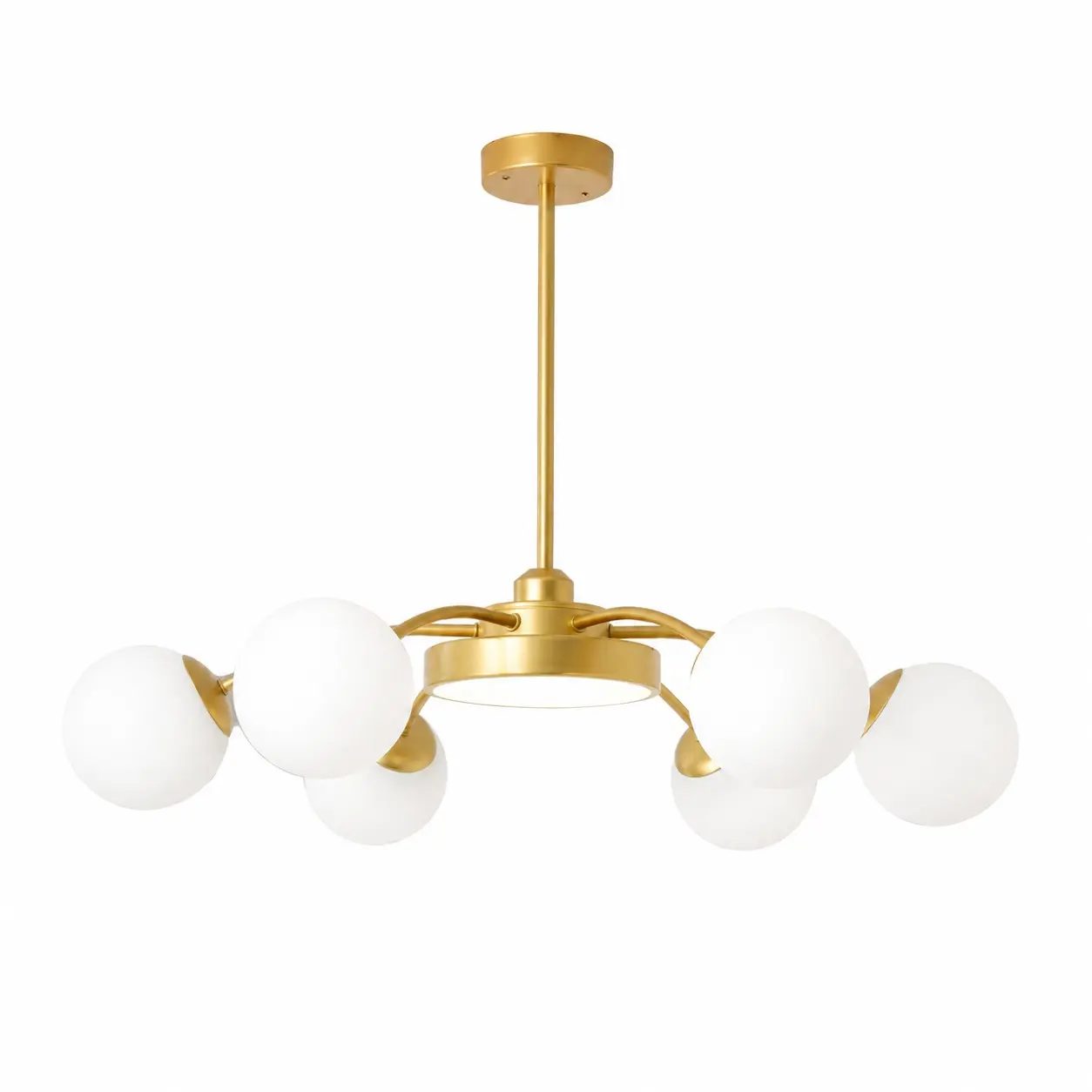 Standard gold 6-light milk glass chandelier