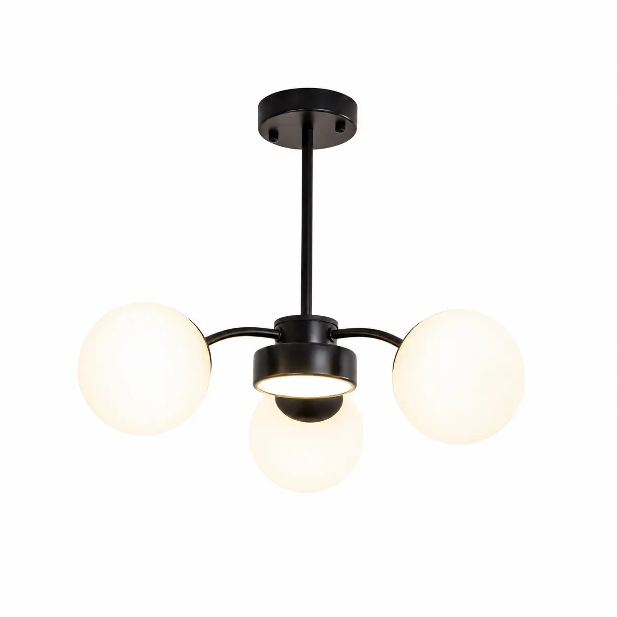 Standard black 3-light milk glass chandelier
