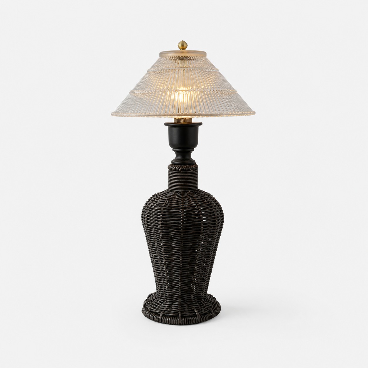 Wabi-sabi table lamp with ribbed glass shade