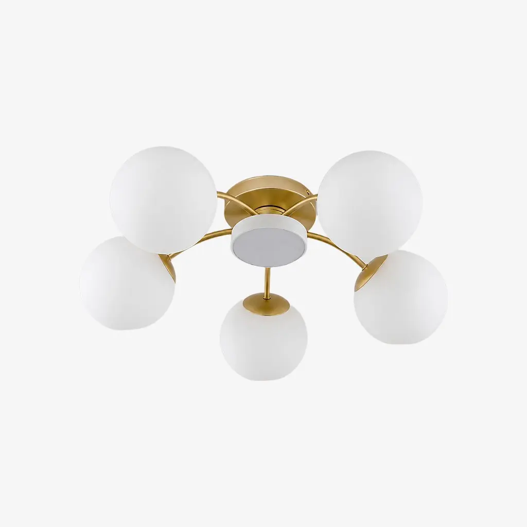 Gold milk glass ceiling light with 5 plus 1 heads