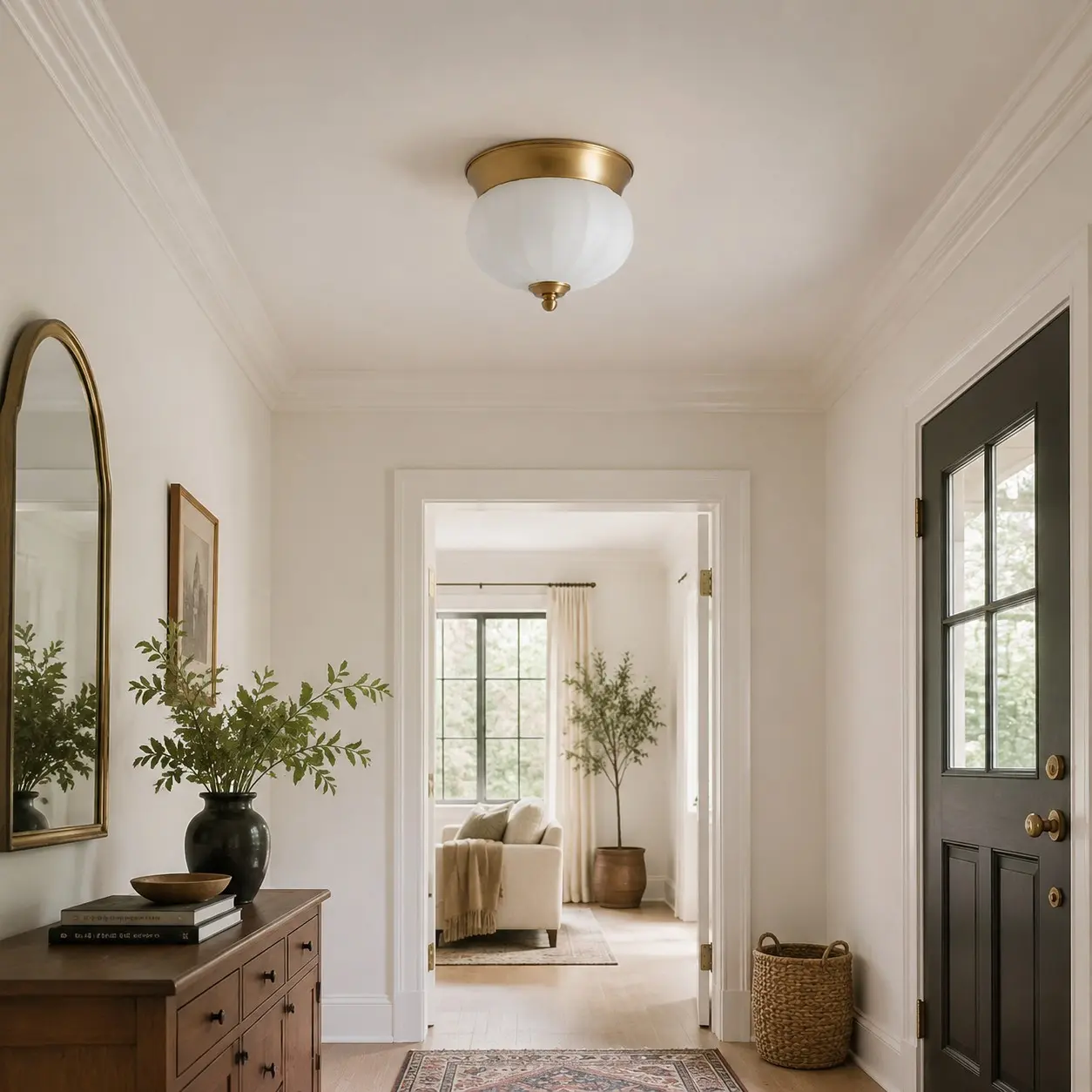 Brass integrated LED ceiling light in a classic foyer