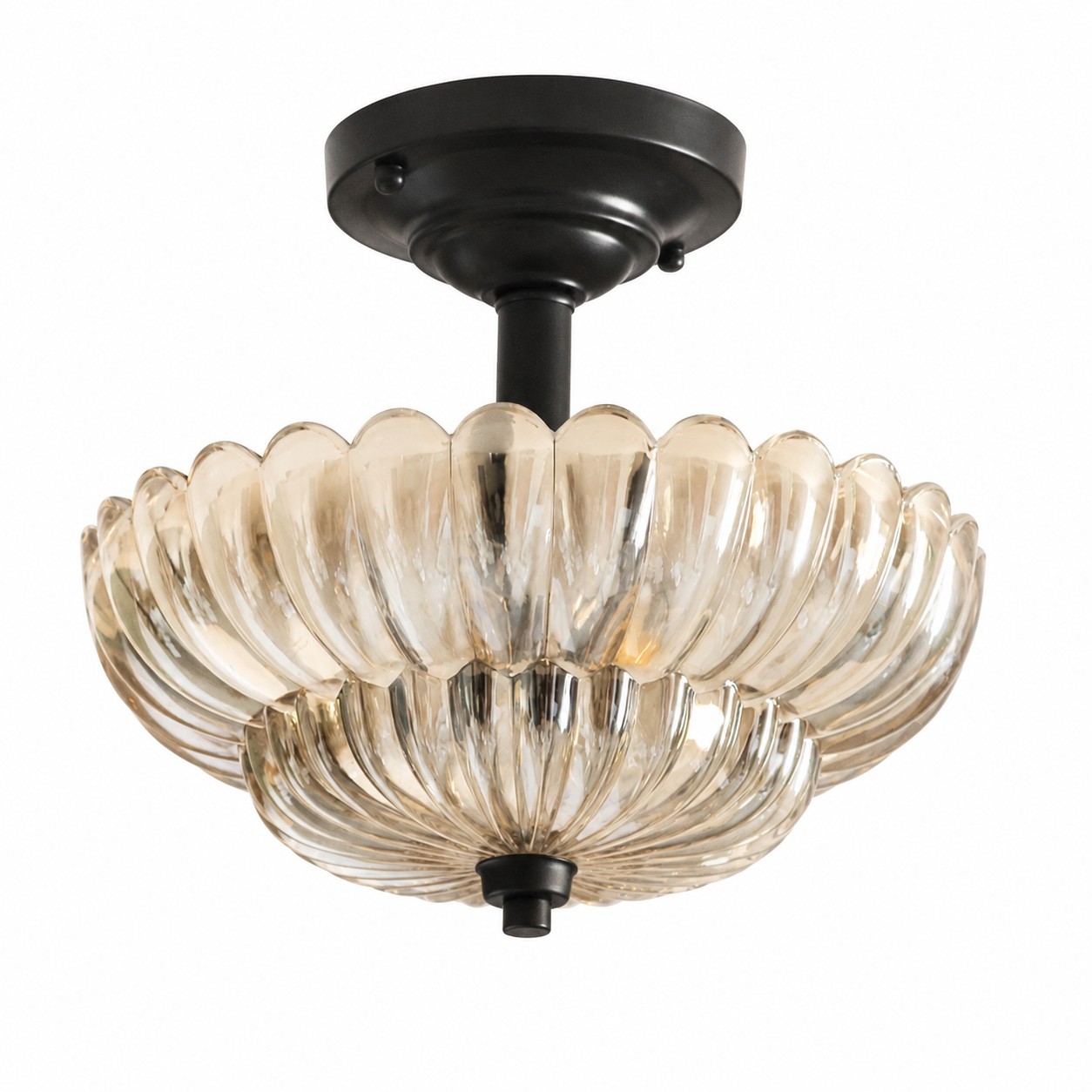 Vintage fluted glass semi-flush ceiling light on white background