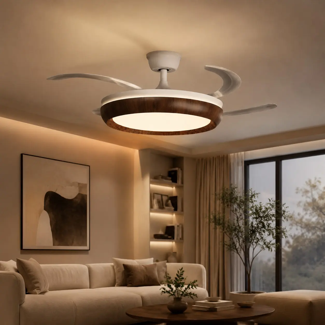 Close view of the ceiling fan light in a living room