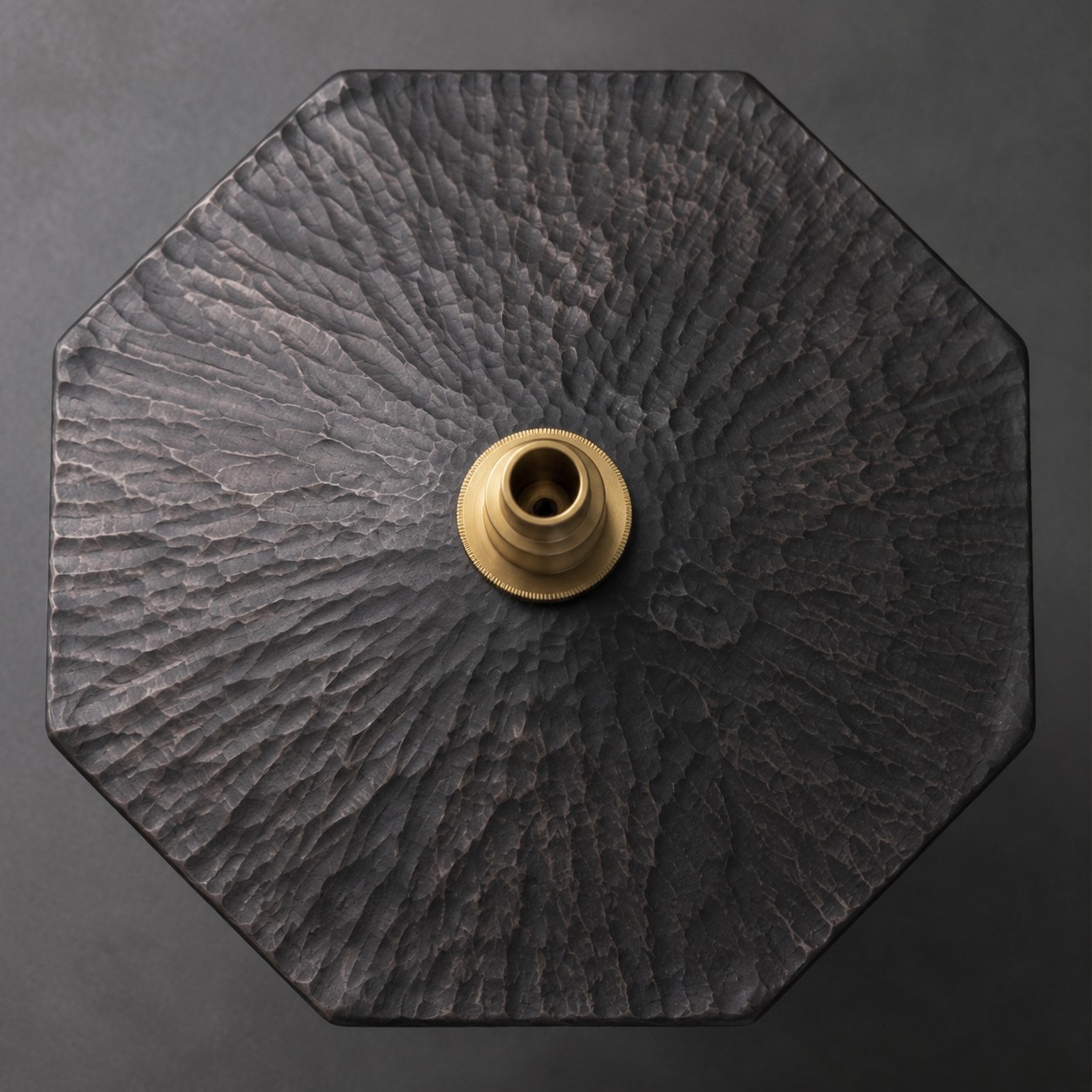 Top view of carved octagonal wood shade and E27 socket