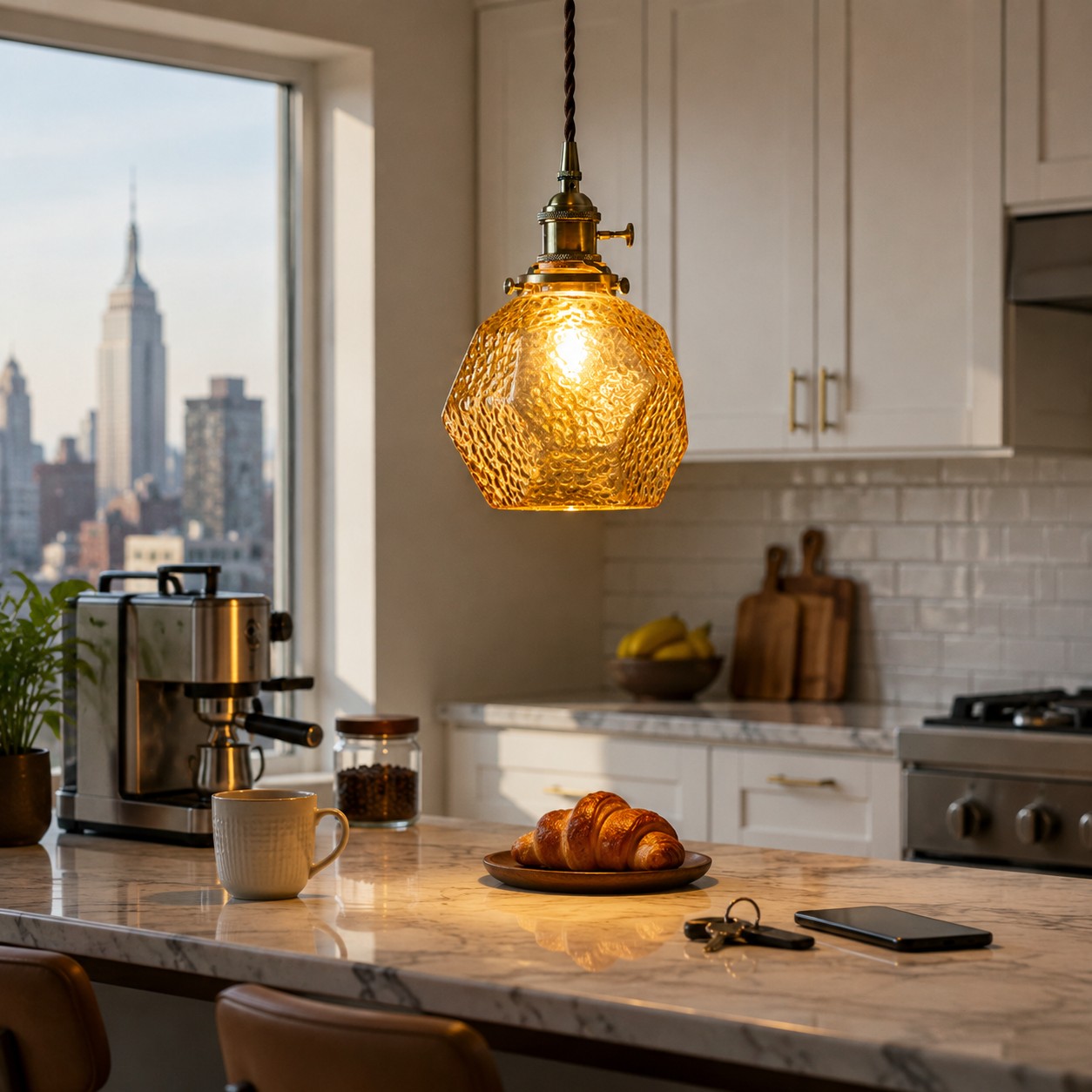 Vintage faceted glass pendant light
