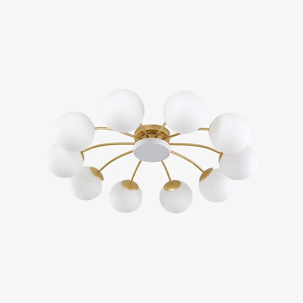 Gold milk glass ceiling light with 10 plus 1 heads