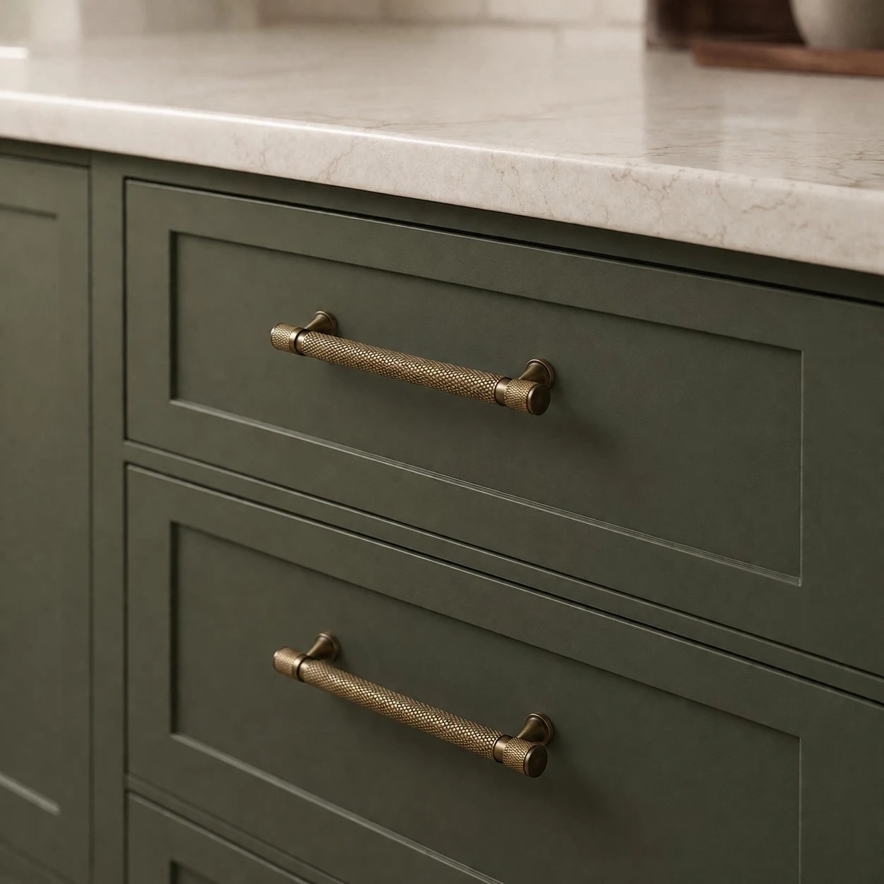 Antique brass pull handle installation detail