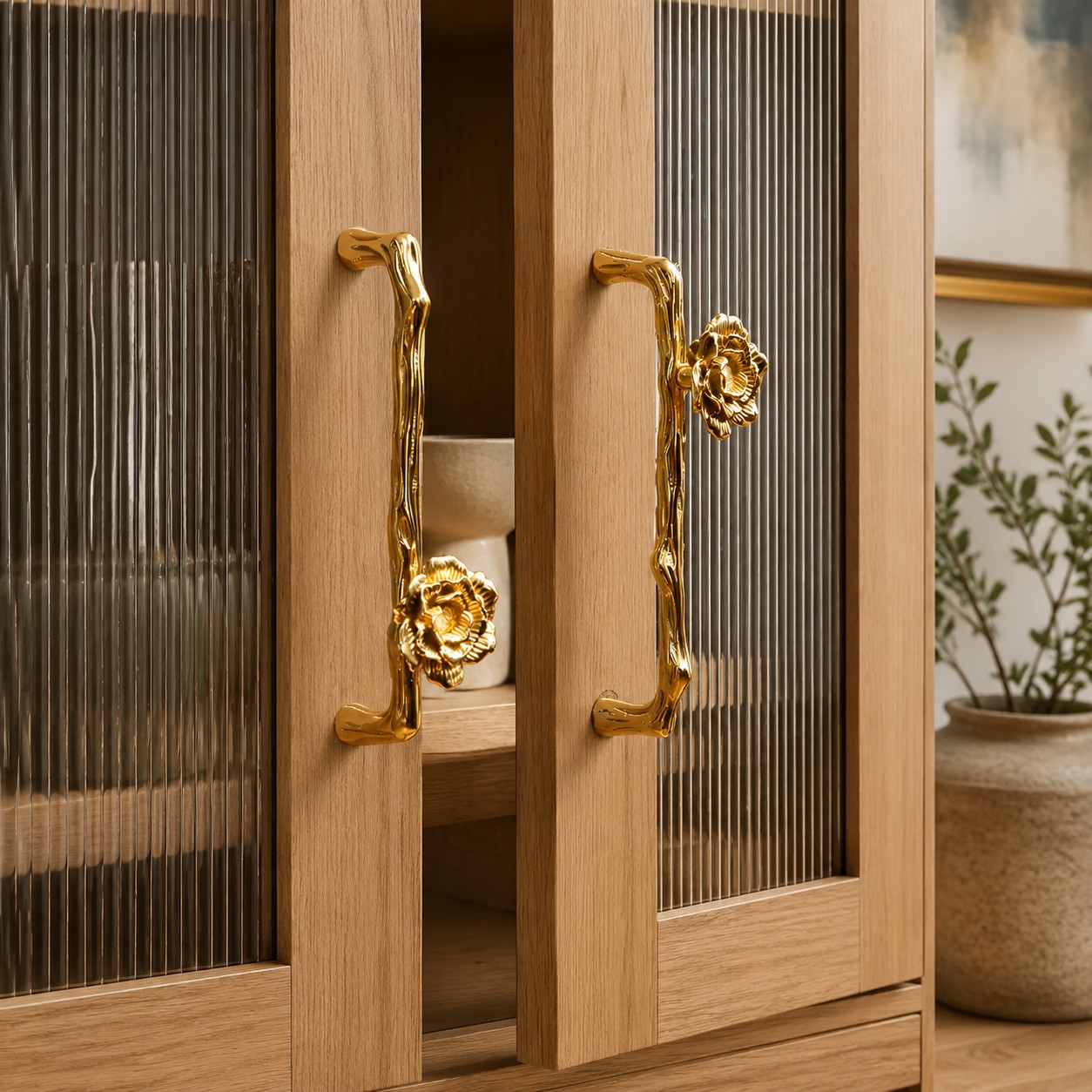 Nature motif brass cabinet handle design collection