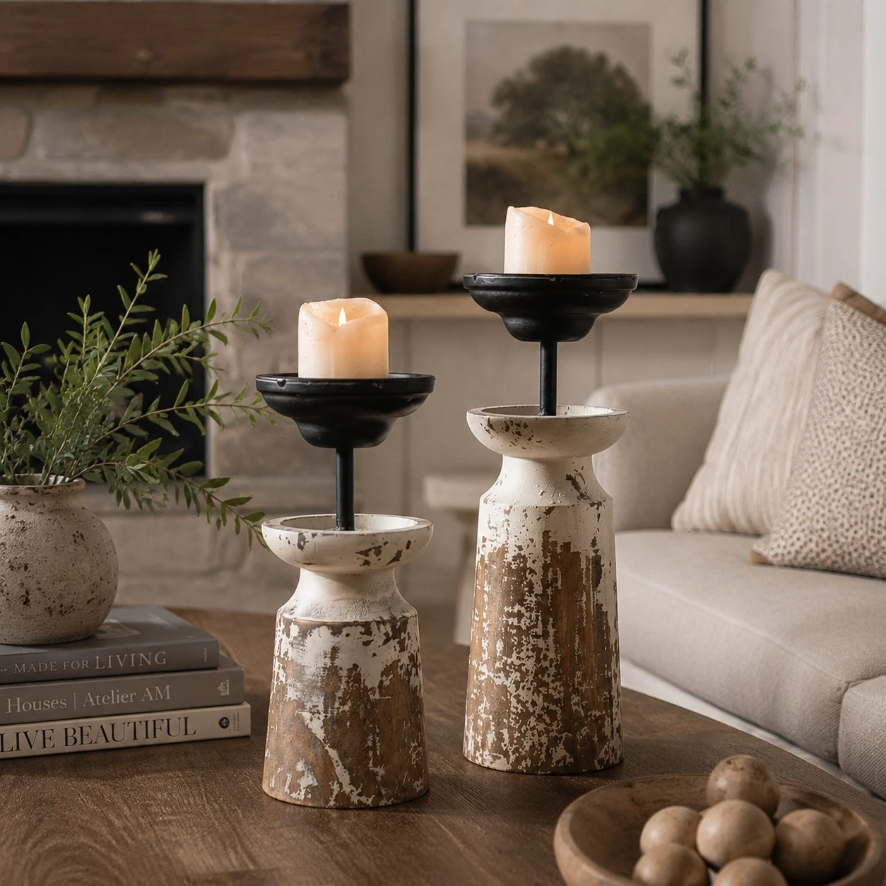 Wabi-sabi coffee table scene