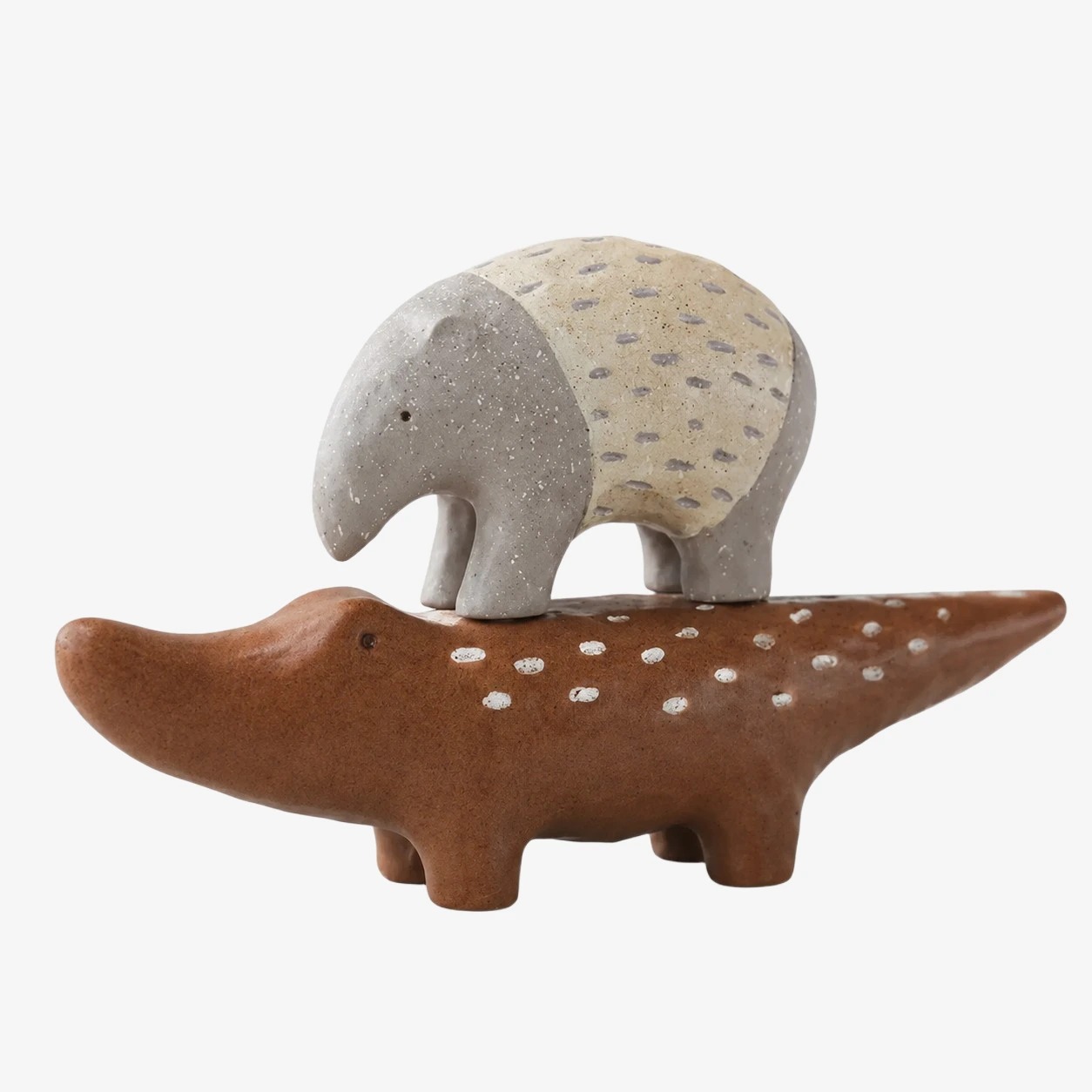 Anteater and Hippopotamus resin sculpture set