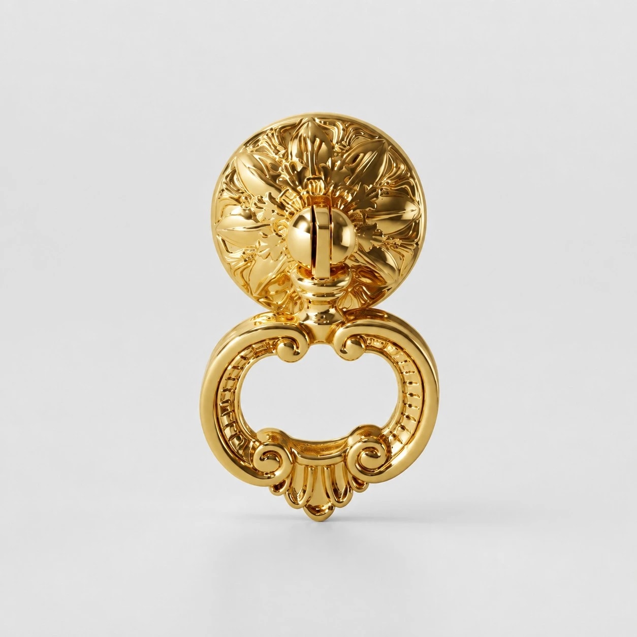 Ornate French-style brass ring cabinet pull