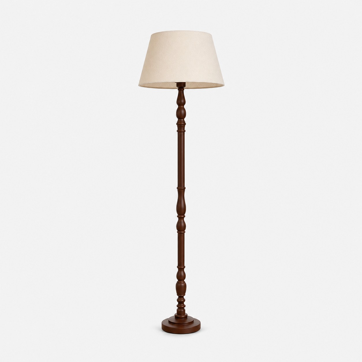 Turned-Wood Floor Lamp with Fabric Shade