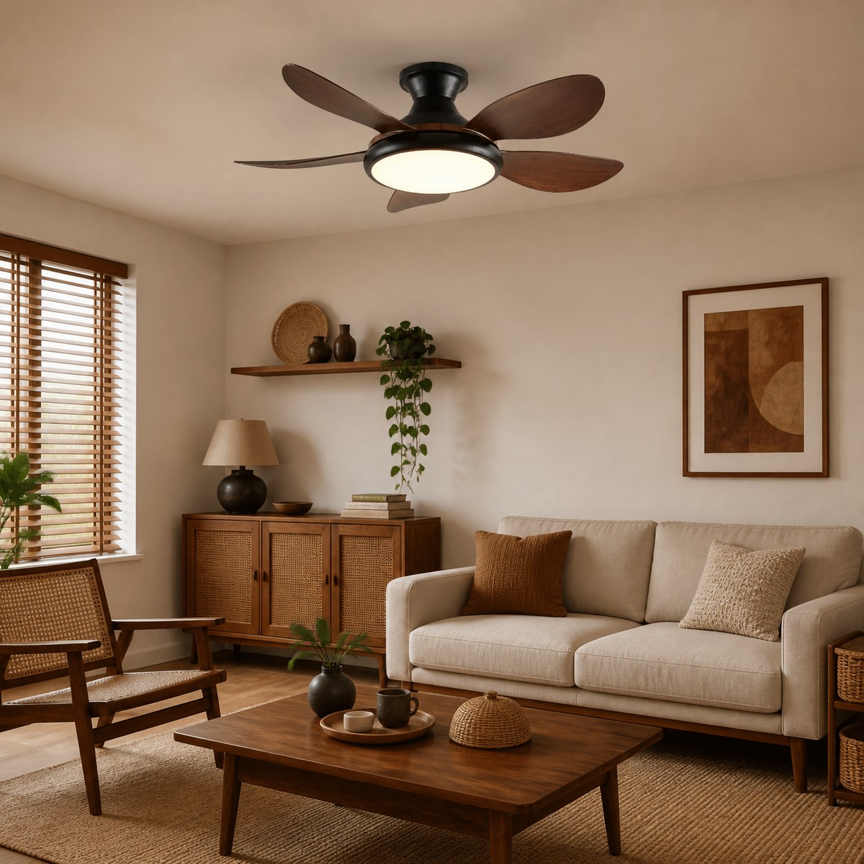 Vintage ceiling fan in a warm living room