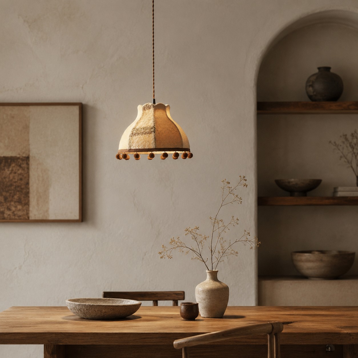 Coffee Green Patchwork pendant above a dining table
