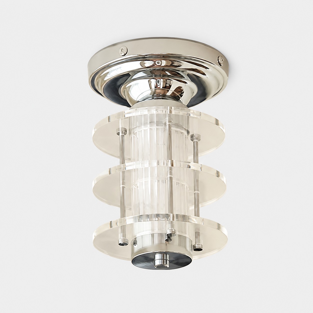 Round Clear acrylic Bauhaus ceiling lamp white background SKU image