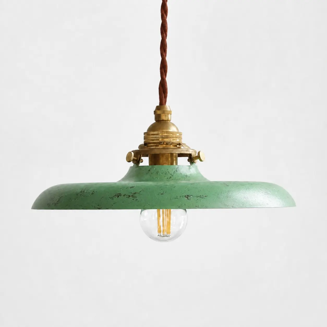 Distressed green industrial pendant light