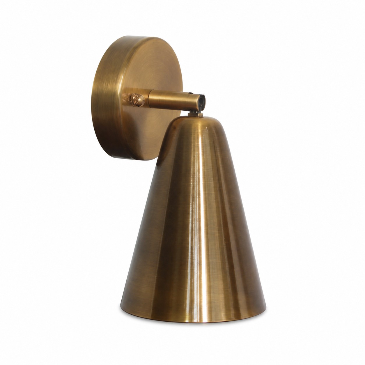 Cone shade wall sconce in aged brass finish