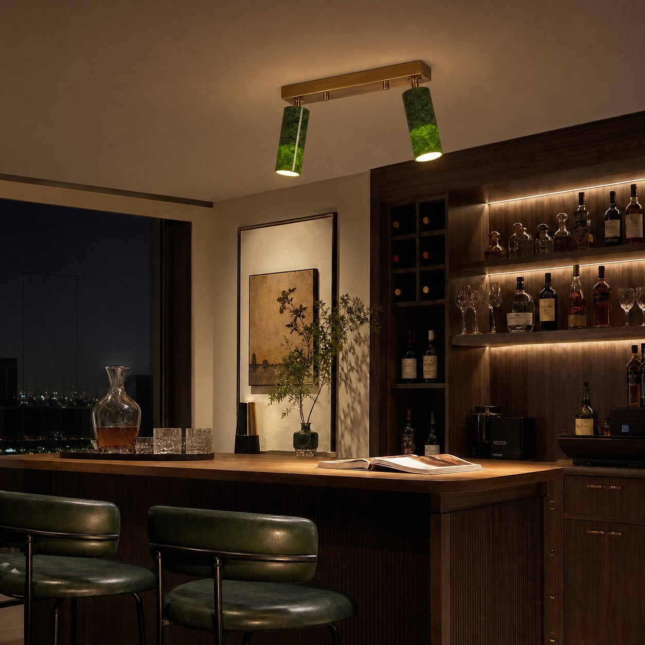 W-3433 natural jade ceiling light installed in a room