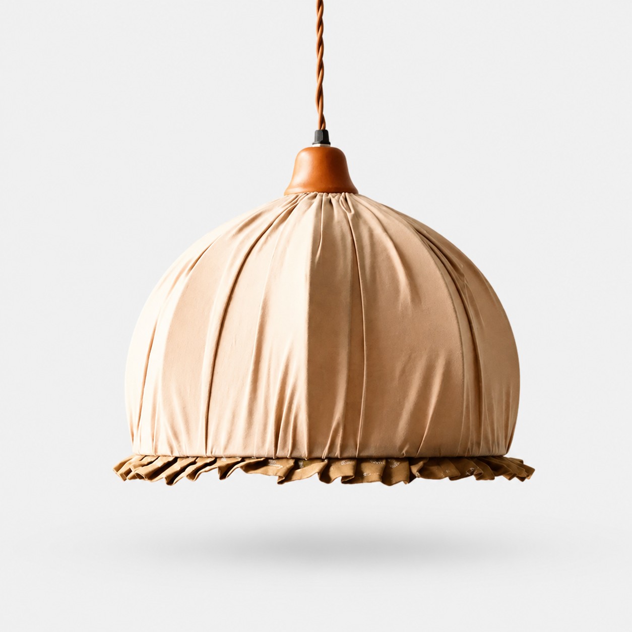 Autumn brown ruched fabric pendant light shade