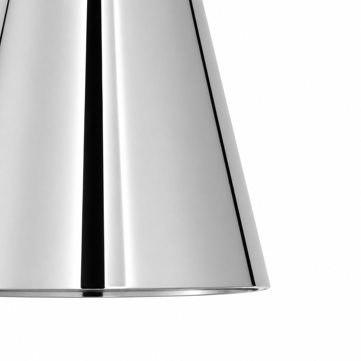 Close-up of the reflective chrome finish and tapered shade profile