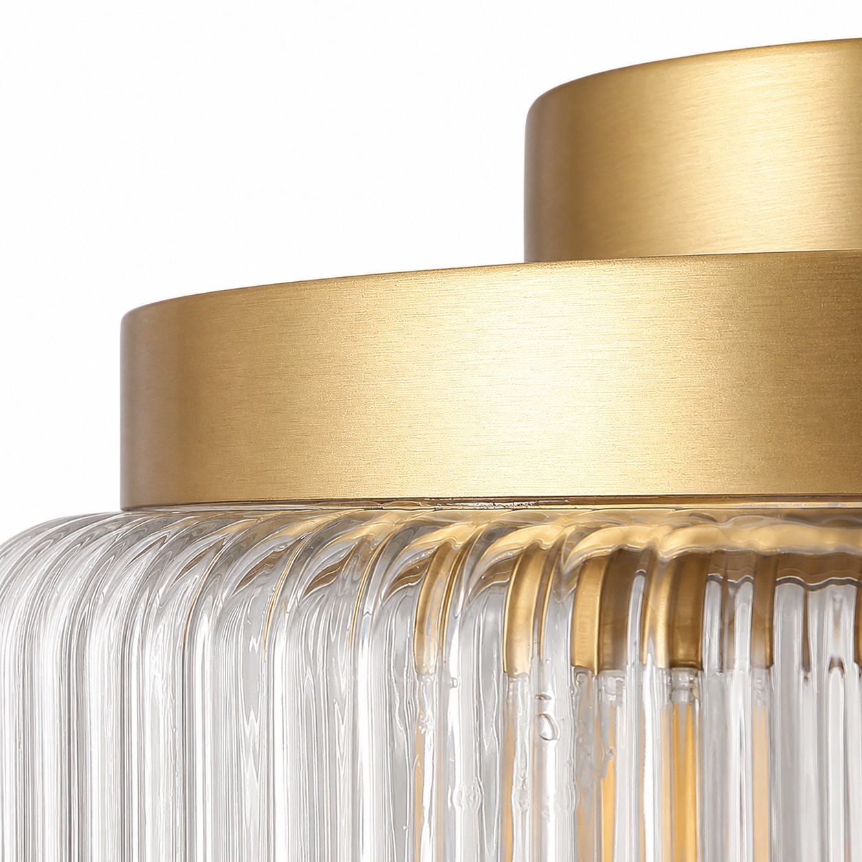 Antique Brass Ribbed Glass Ceiling Light