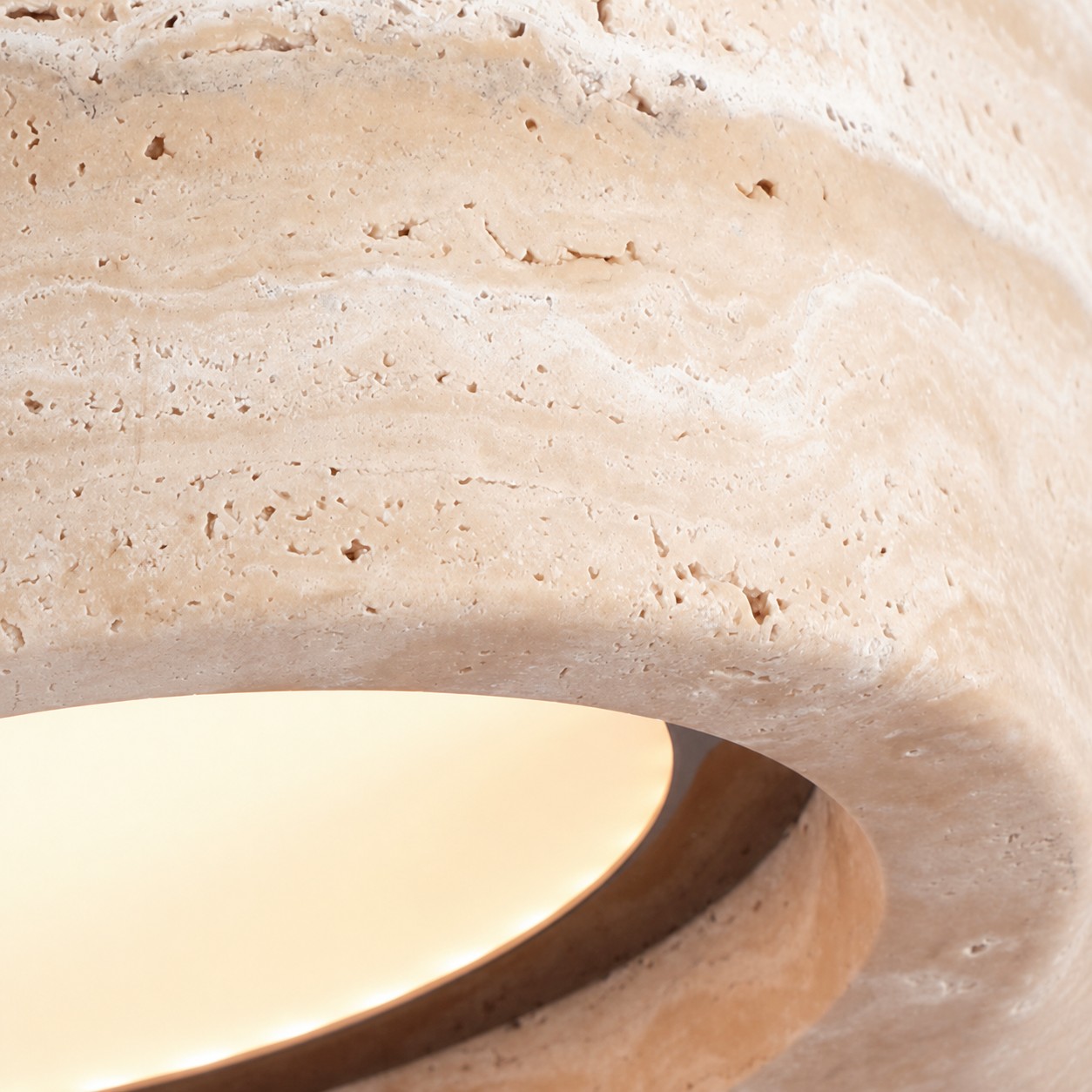 Yellow travertine pendant shade close texture detail