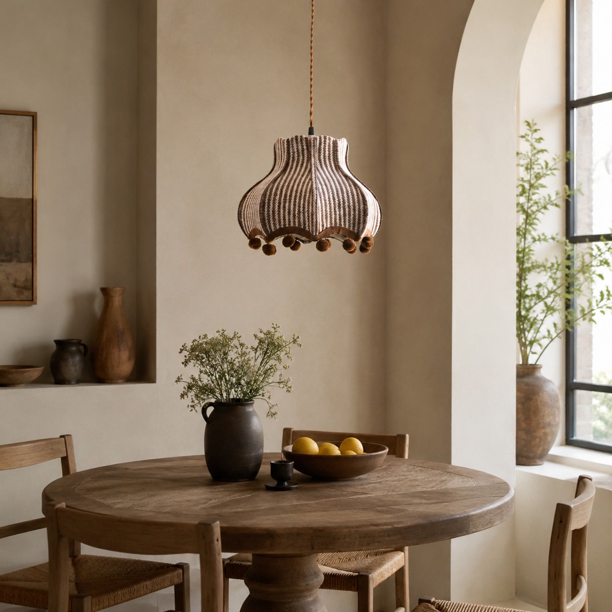 French vintage fabric pendant lamp in a dining room