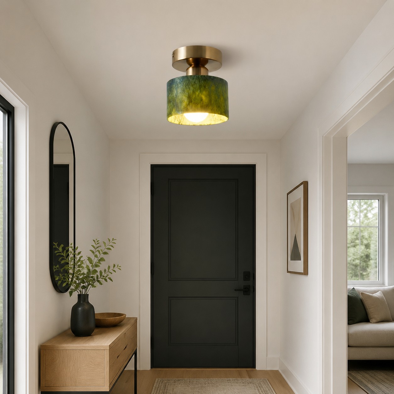 jade ceiling light in an entryway scene