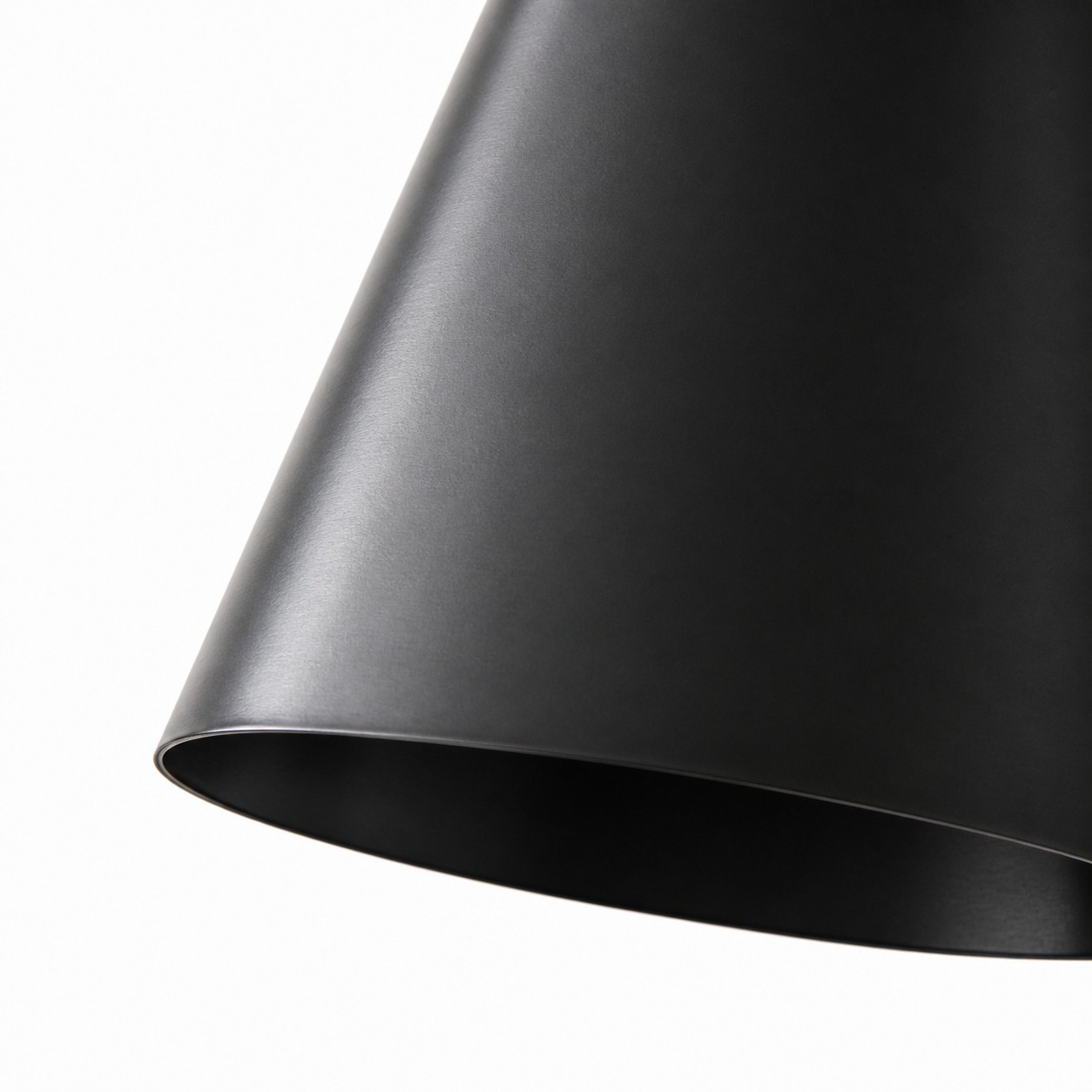 Close-up of matte black cone shade rim