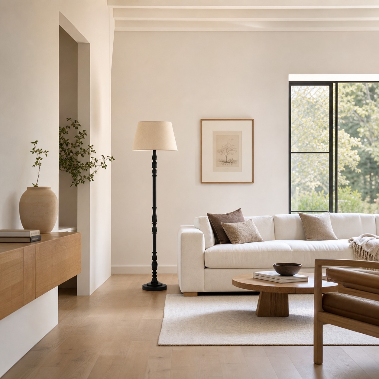 Turned-Wood Floor Lamp with Fabric Shade