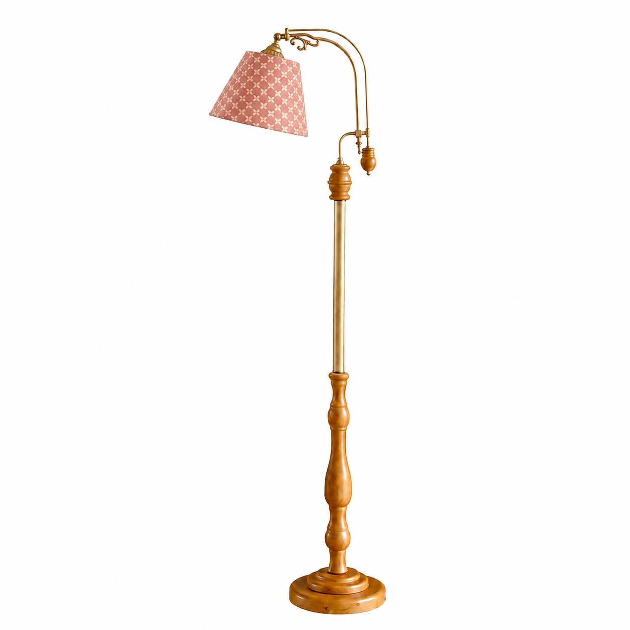 Aune red wood and fabric floor lamp full product view