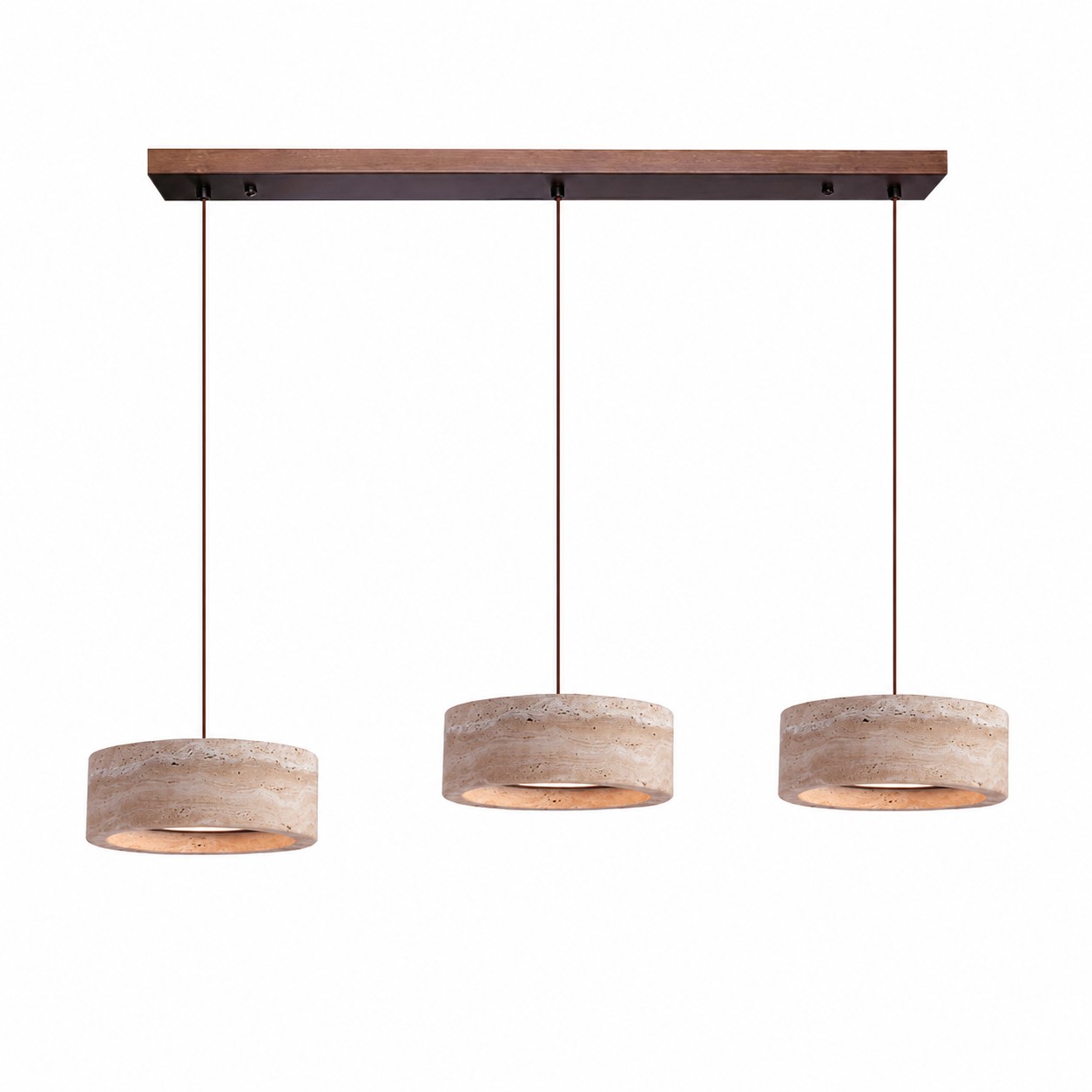 Three-light yellow travertine linear LED pendant SKU image