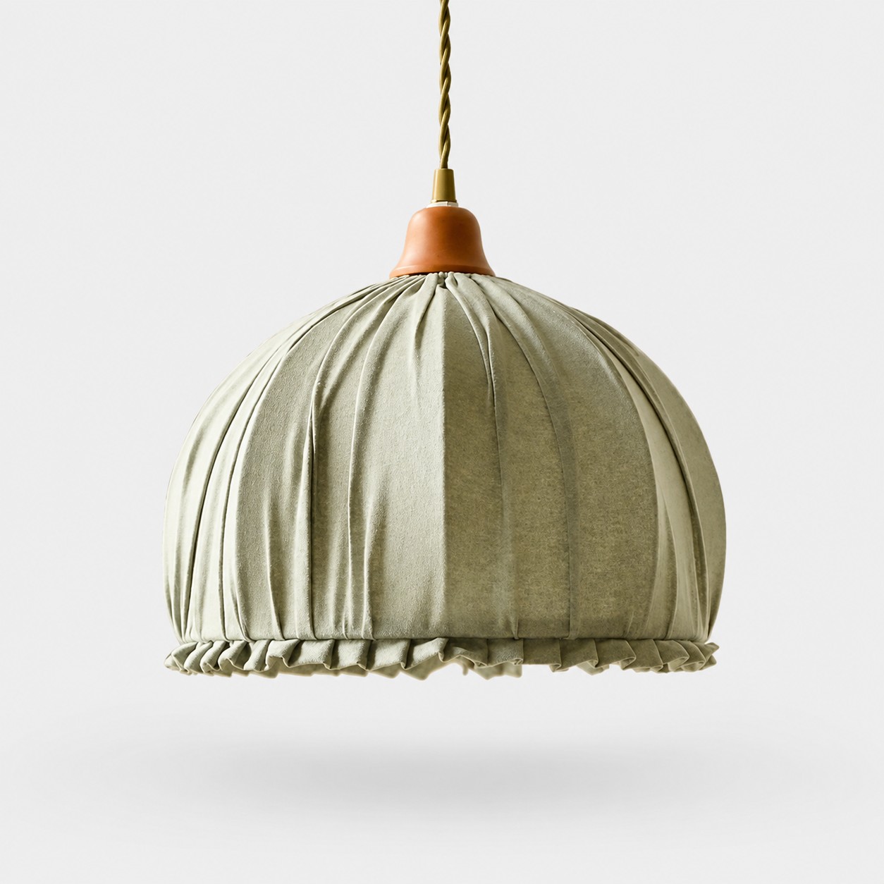 Sage green ruched fabric pendant light shade