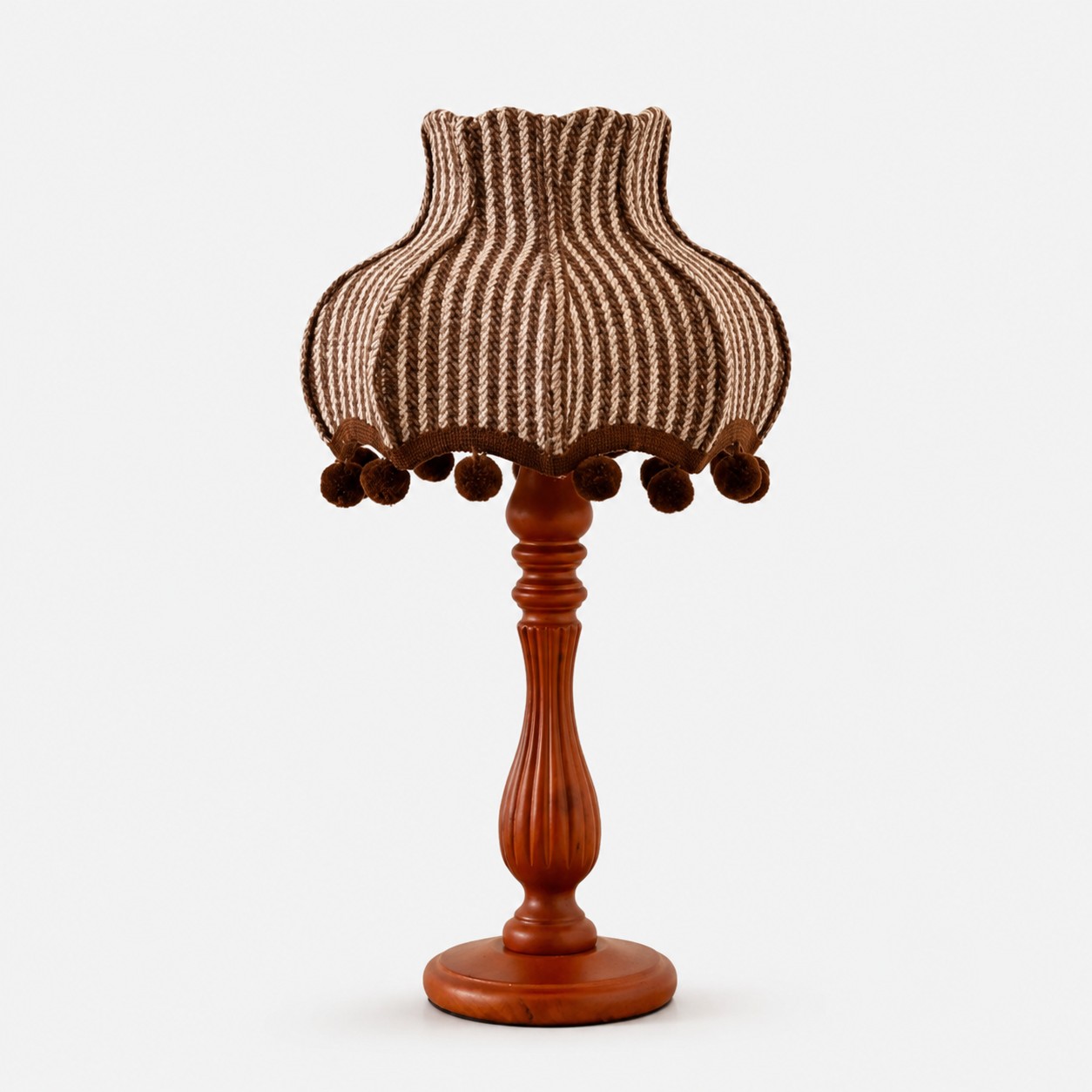 Vintage striped fabric wood table lamp front view