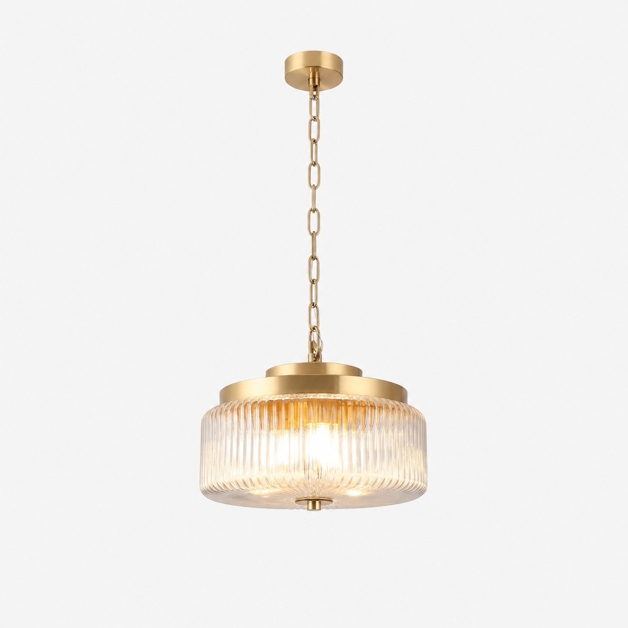 Antique Brass Ribbed Glass Ceiling Light