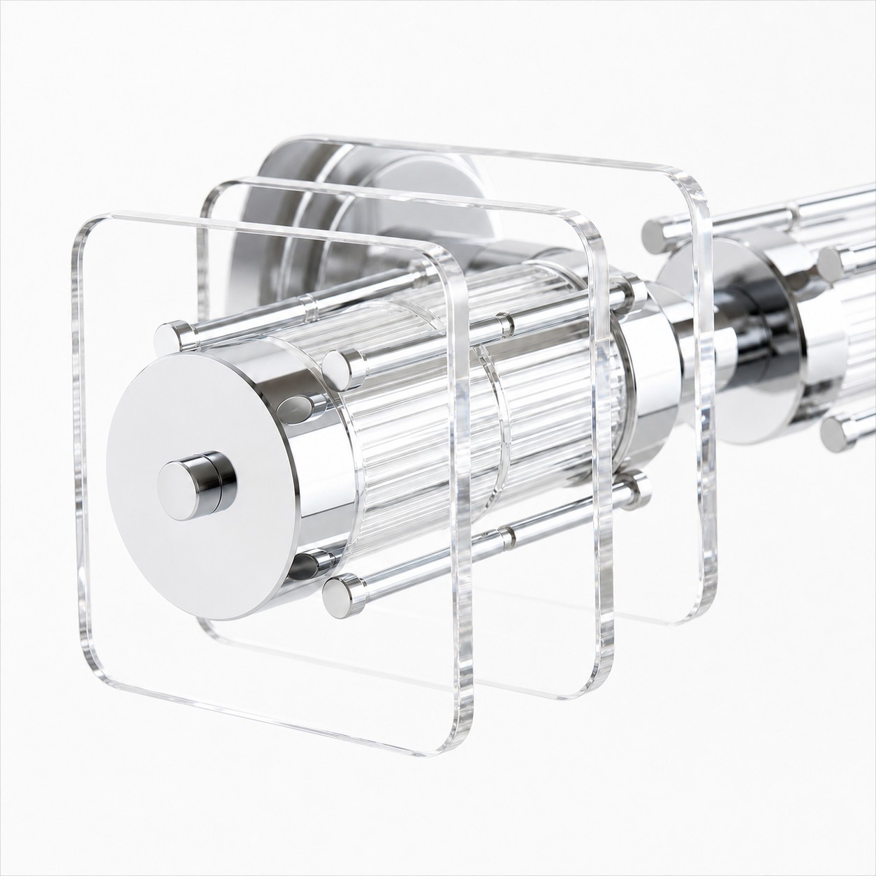 Horizontal Bauhaus wall lamp clear acrylic and chrome square detail